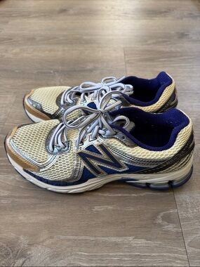 ALD New Balance Cream and Navy Mesh Running Shoes